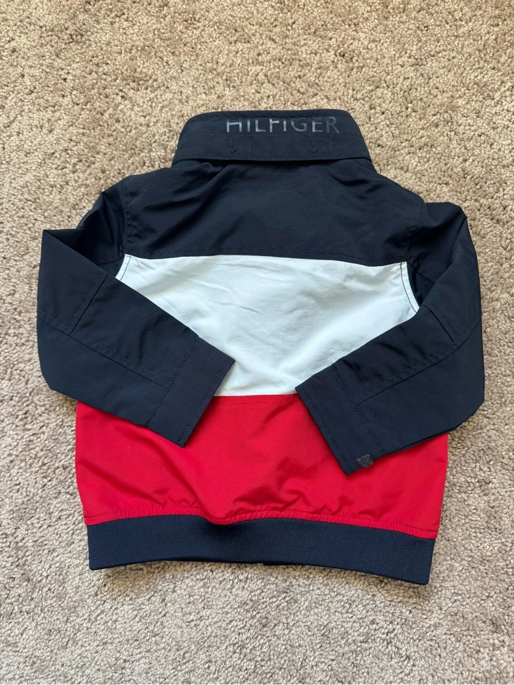 Tommy Hilfiger Colorblock Hooded Full Zip Windbreaker Jacket Navy Red White 24M